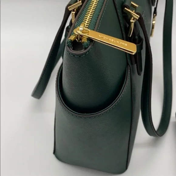 MICHAEL KORS Charlotte Large Leather Top-Zip Tote Racing Green - Picture 2 of 15